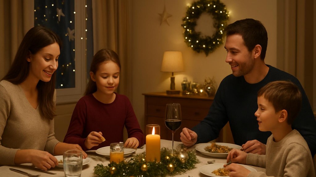 Famiglia con bambini in ambiente accogliente per Capodanno