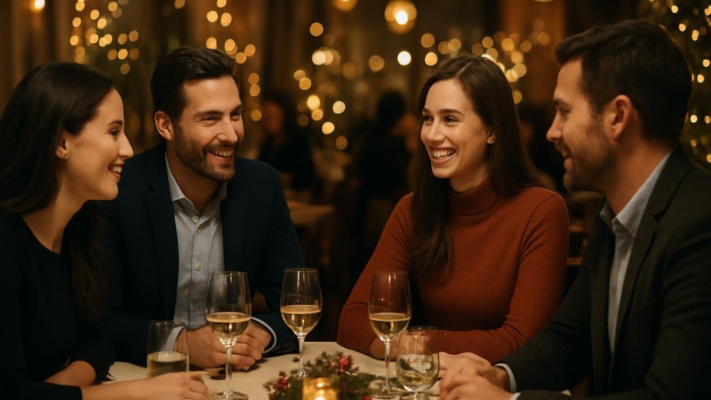 Gruppo di adulti in contesto conviviale per Capodanno