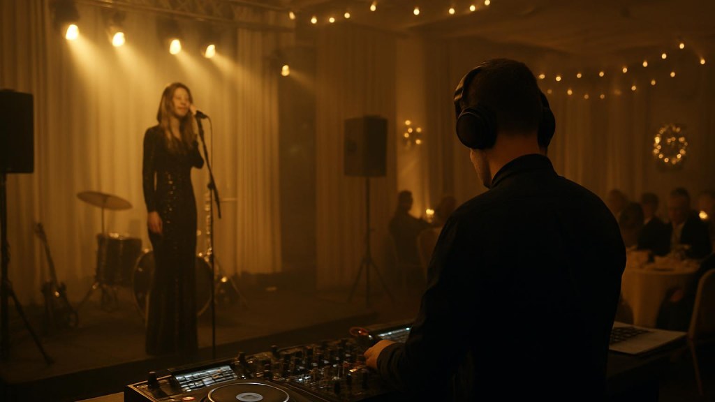DJ o cantante in una sala eventi per Capodanno